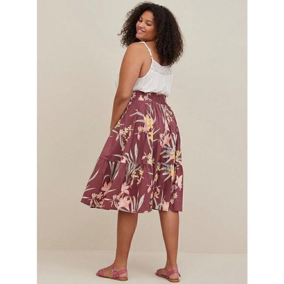 Torrid Womens Purple Mauve Tropical Floral Print Tiered Midi Skirt large new - Picture 3 of 8
